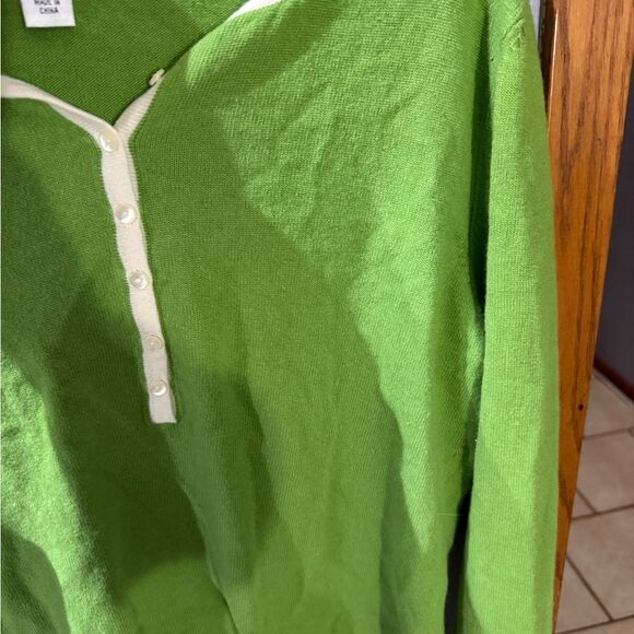 Talbots Lambwool Green Pullover 1/4 Button Down Sweater Women's Petite L - Picture 5 of 6